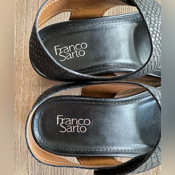 Franco Sarto India Platform Wedge Leather Velcro Sandal Black Embossed Snake 10 - Picture 8 of 16